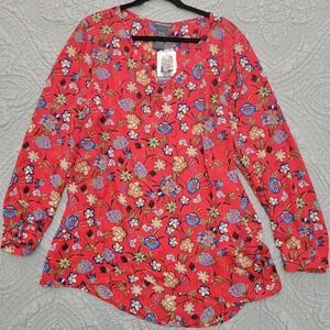 3 / $30 Chelsea‎ & Theodore Top Blouse XXL New Red Floral Long Sleeve Work